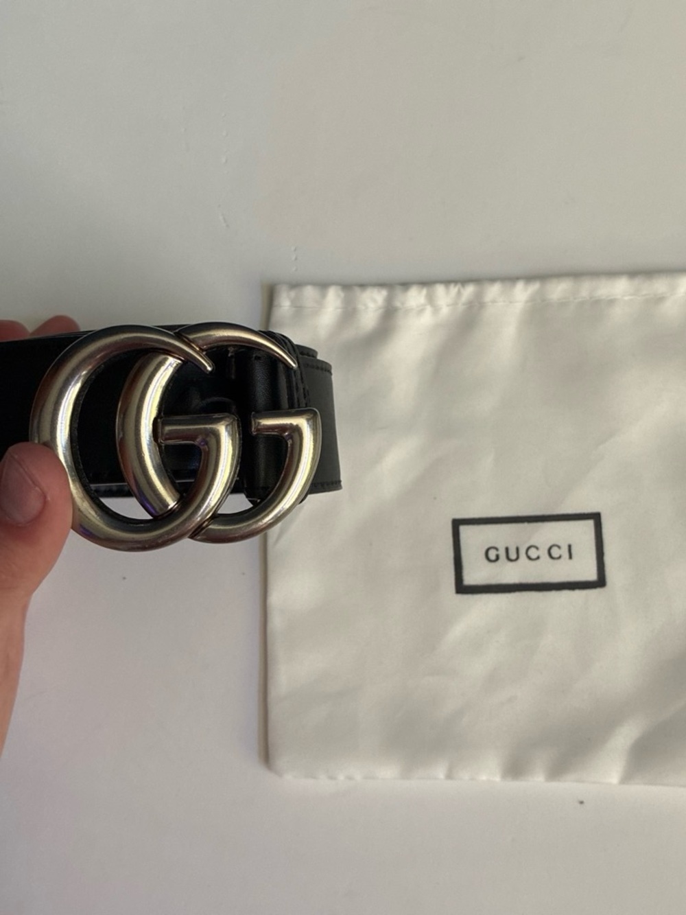 Gucci Black Leather Belt with Silver Double G Buckle